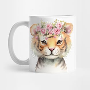 Baby Tiger With Pink Floral Crown Mug